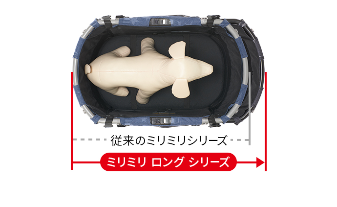 キャリーがロングになり、体長の長いペットや2 匹でもゆったり