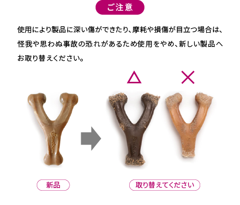 ご注意 使用により製品に深い傷ができたり、摩耗や損傷が目立つ場合は、怪我や思わぬ事故の恐れがあるため使用をやめ、新しい製品へお取り替えください。