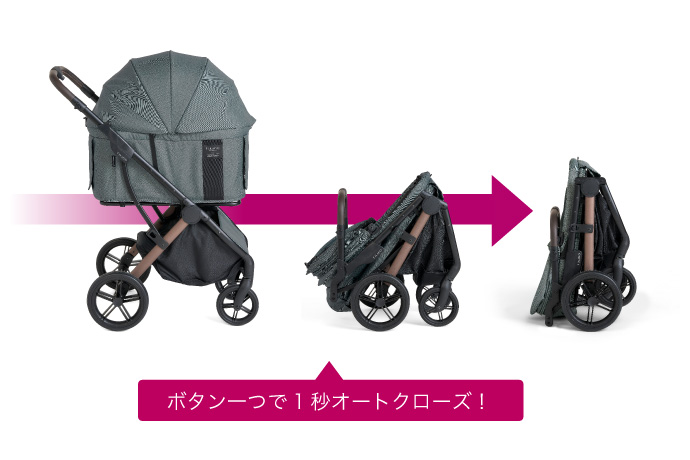 ボタン一つで、1秒オートクローズする中型犬向けペットカート「アジャイル 2」